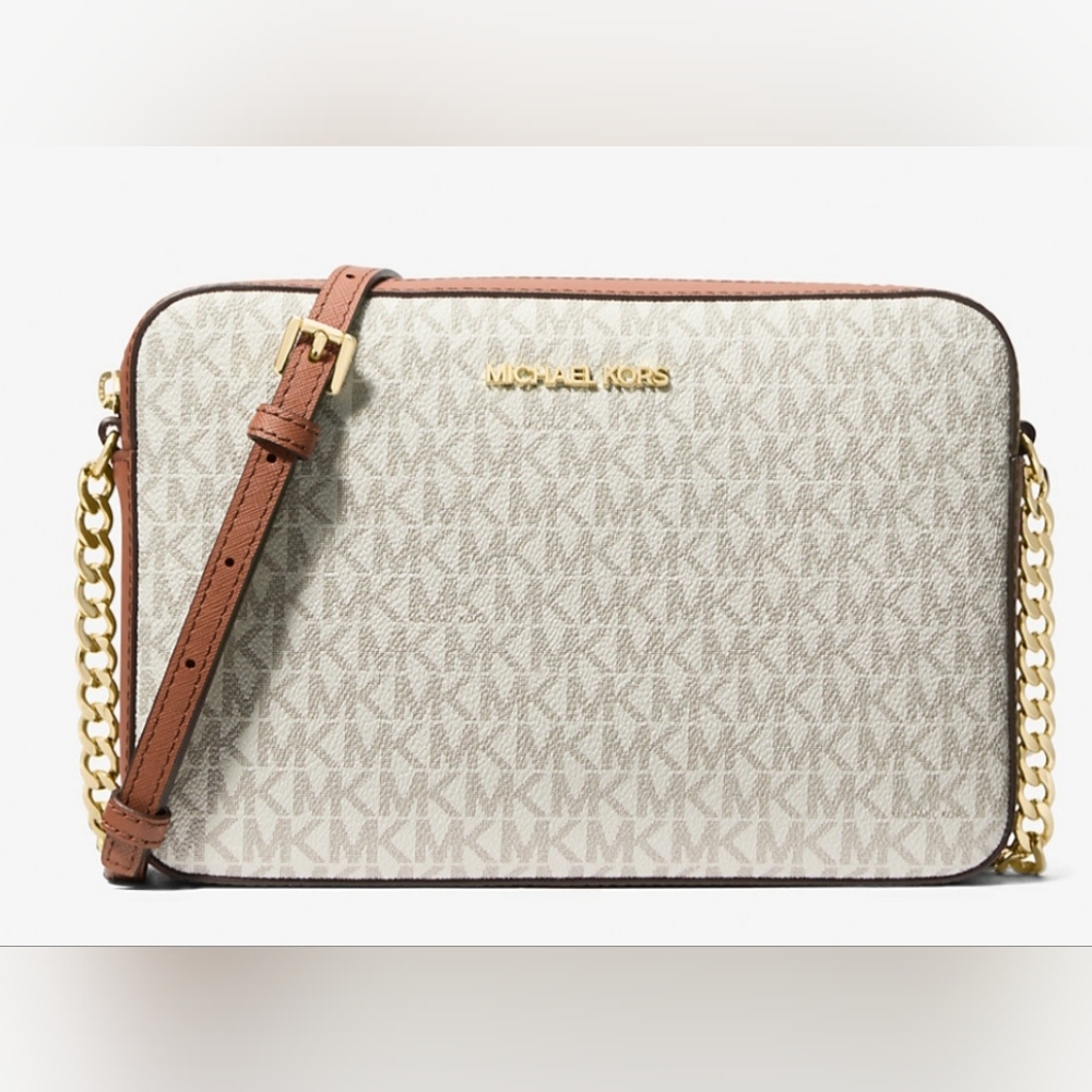 NWT Michael Kors Jet Set Large Printed Logo Crossbody Bag, NWT, Vanilla Color